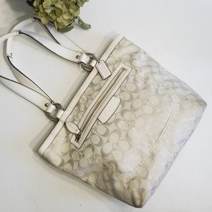 Coach White Canvas Metallic CC tote Handbag